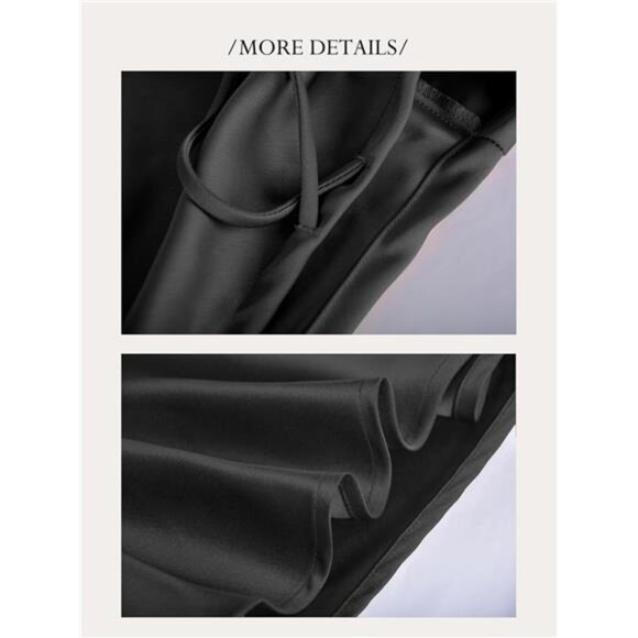 Womens Satin Maxi Skirts Flared A-Line Black - Picture 5 of 5